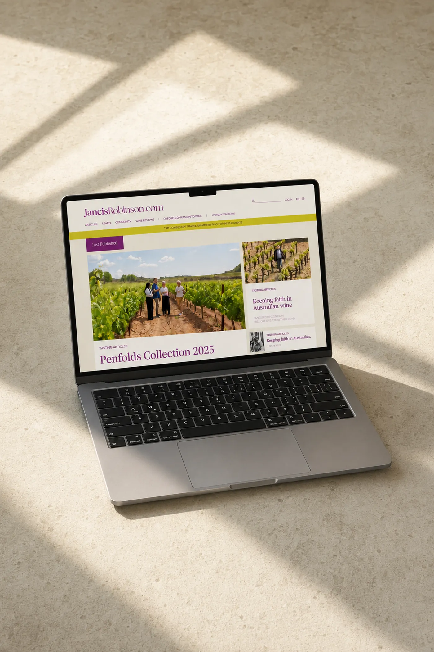 Wine media website design: the JancisRobinson.com homepage on a laptop