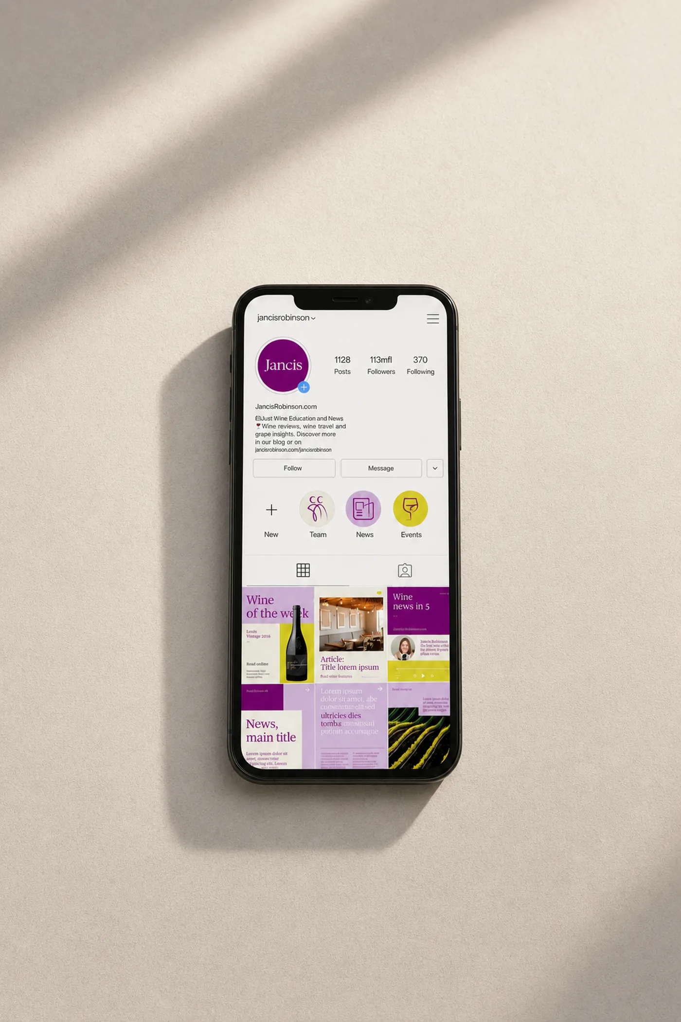 Wine media social design: the JancisRobinson.com profile on a phone